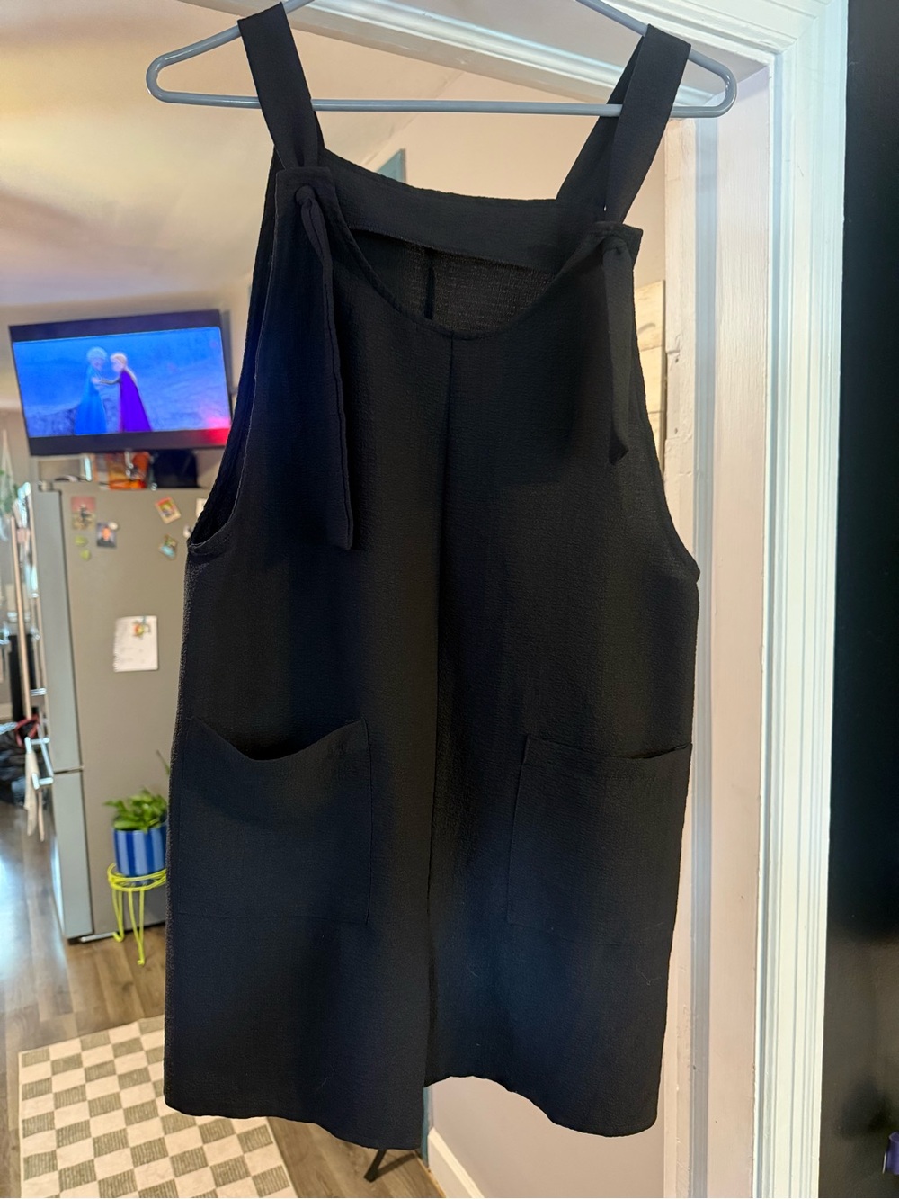 Emery Rose Large Black Overall Romper Shortall Tie Strap Pockets Casual Boho